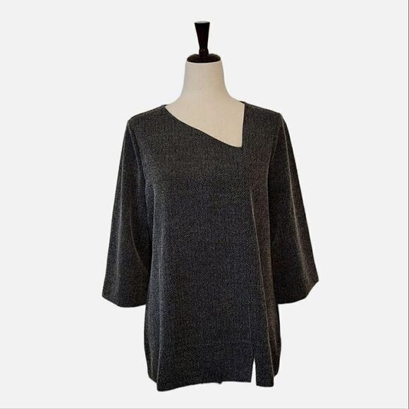 Chico's Black Asymmetrical  Neckline 3/4 Sleeve Blouse Size M - Picture 1 of 8